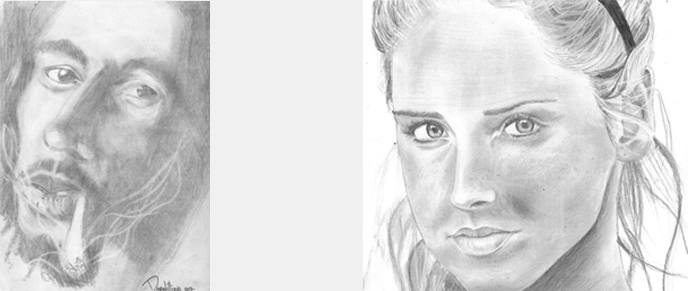 To skraverte portretter med liten kontrast mellom lys og mørke