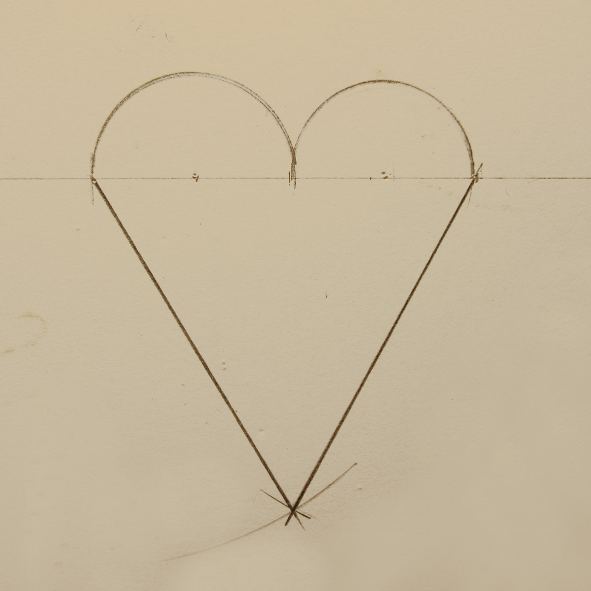 Hjerte konstruert av likesidet trekant og to halvsirkler.