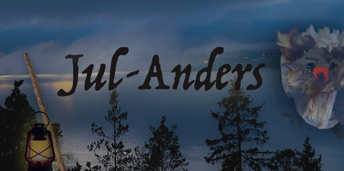 Banner med blå bakgrunn og trærTekst: Jul-Anders