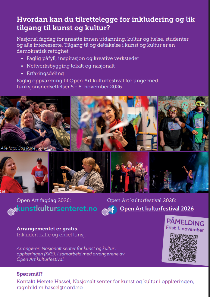Bilde med mye tekst om Open Art fagdag 2026